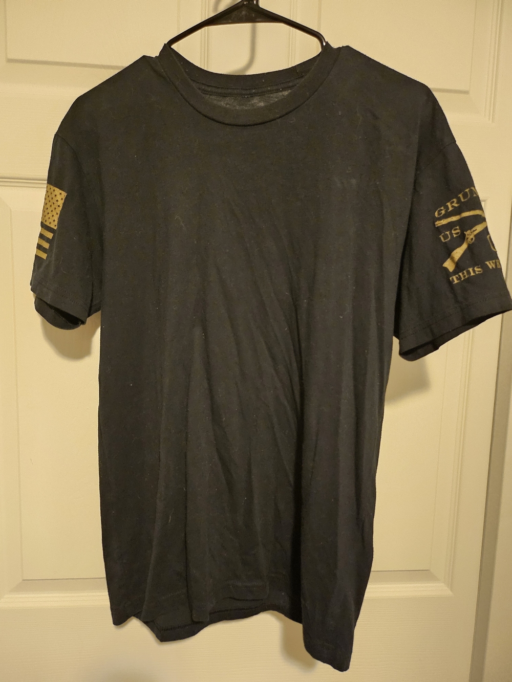Grunt Style Black Short-Sleeve Tee with Gold Sleeve Graphics